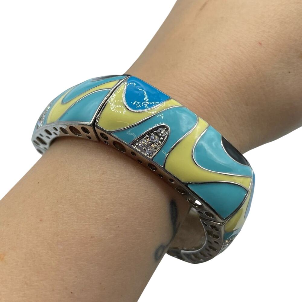 Vintage Blue & Yellow Swirl Enamel Stretch Bracelet